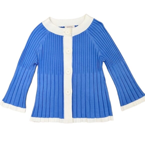 Covington Blue White Ribbed Button Cardigan Sweater M Retro Statement Knit - Picture 3 of 10